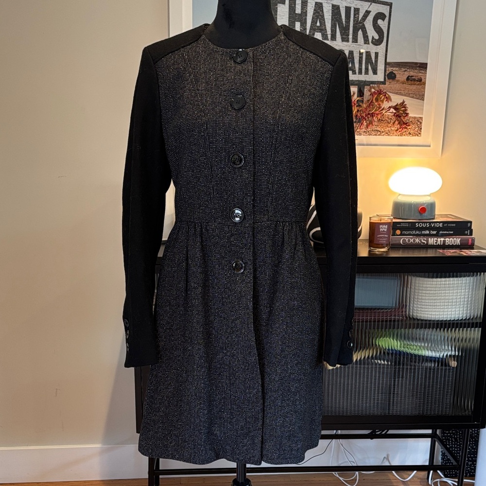 H&M Black two tone coat with gathered waist and pockets